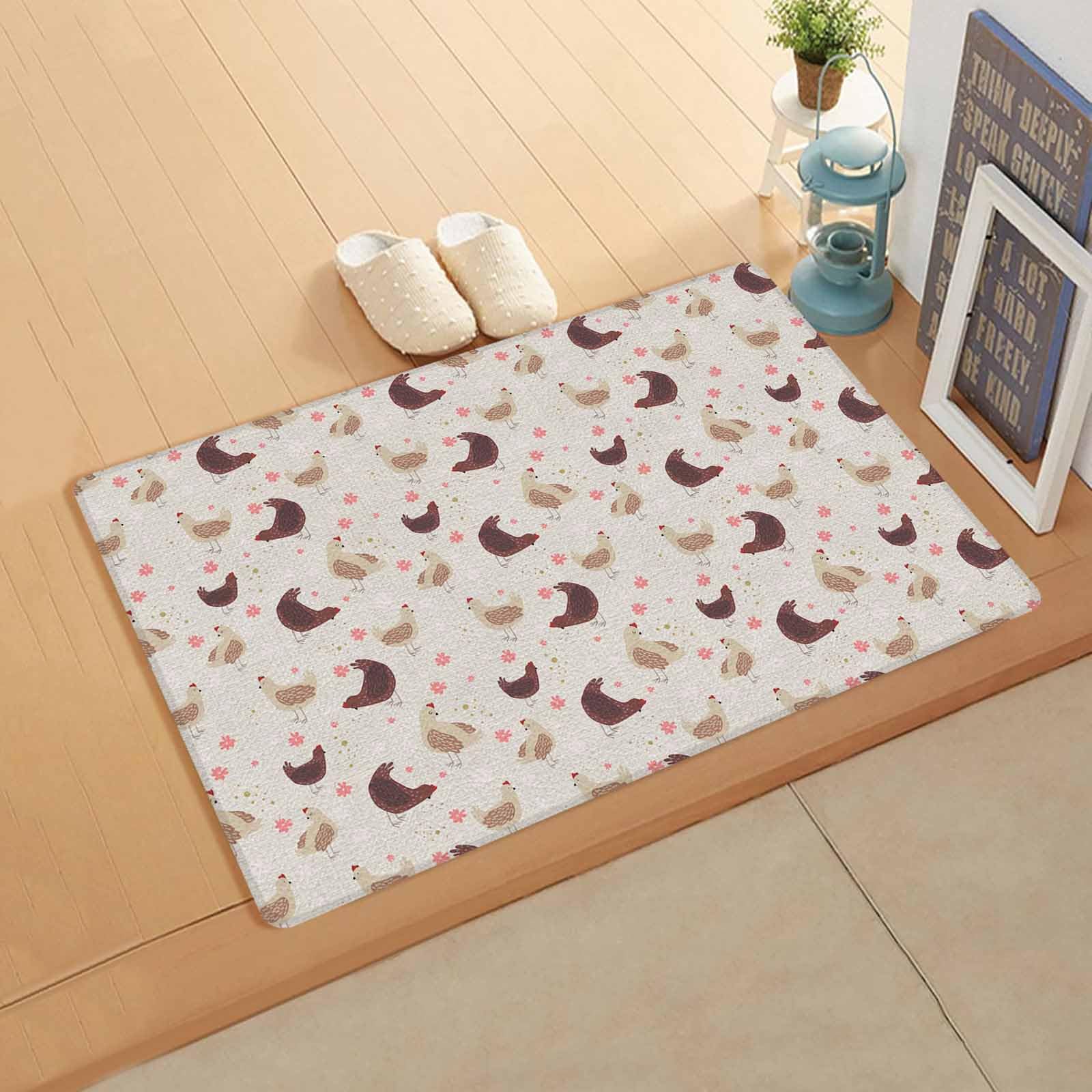 Chicken Brown Antifatigue Kitchen Bath Door Mat Cushioned Runner Rug,Washable Welcome Floor Sink Mat,Waterproof & Non-Slip Standing Doormat for Kitchen,Retro Farmhouse Country Floral Botany 20