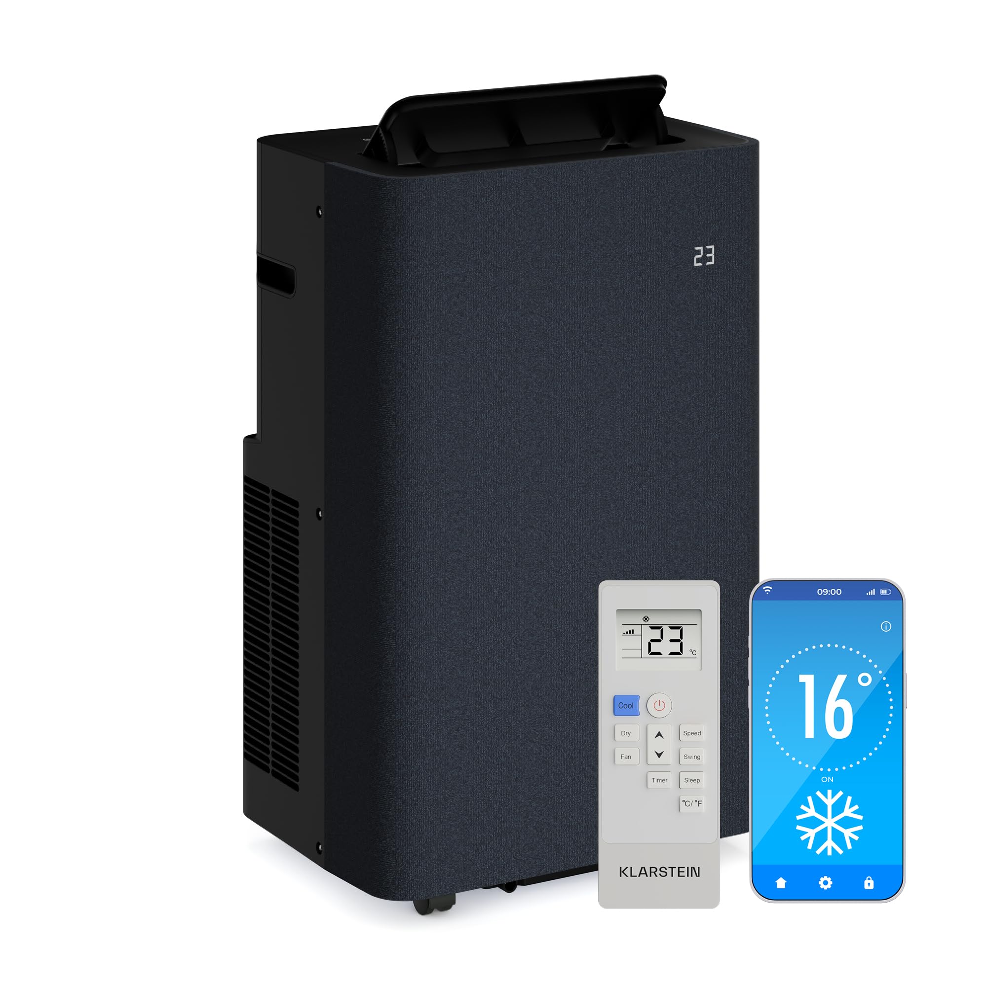 Klarstein Grey Airelux Portable Air Conditioner - 14,000 Btu, Smart App & Voice Control, For Rooms Up To 30 M², 4-In-1 Cooling, Dehumidifier, Fan & Sleep Mode, Quiet, Dark