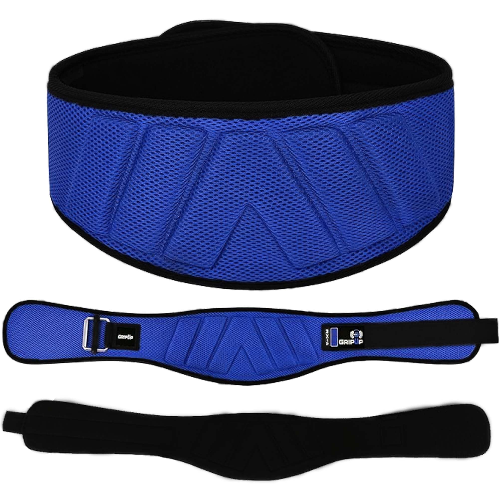 GripUp Weight lifting Gym Belt Curved Padded Back Lumbar Support Neoprene Belt for Fitness Exercise Bodybuilding Powerlifting Workouts Deadlifts Squats & Weightlifting Men Women (Blue, XS)