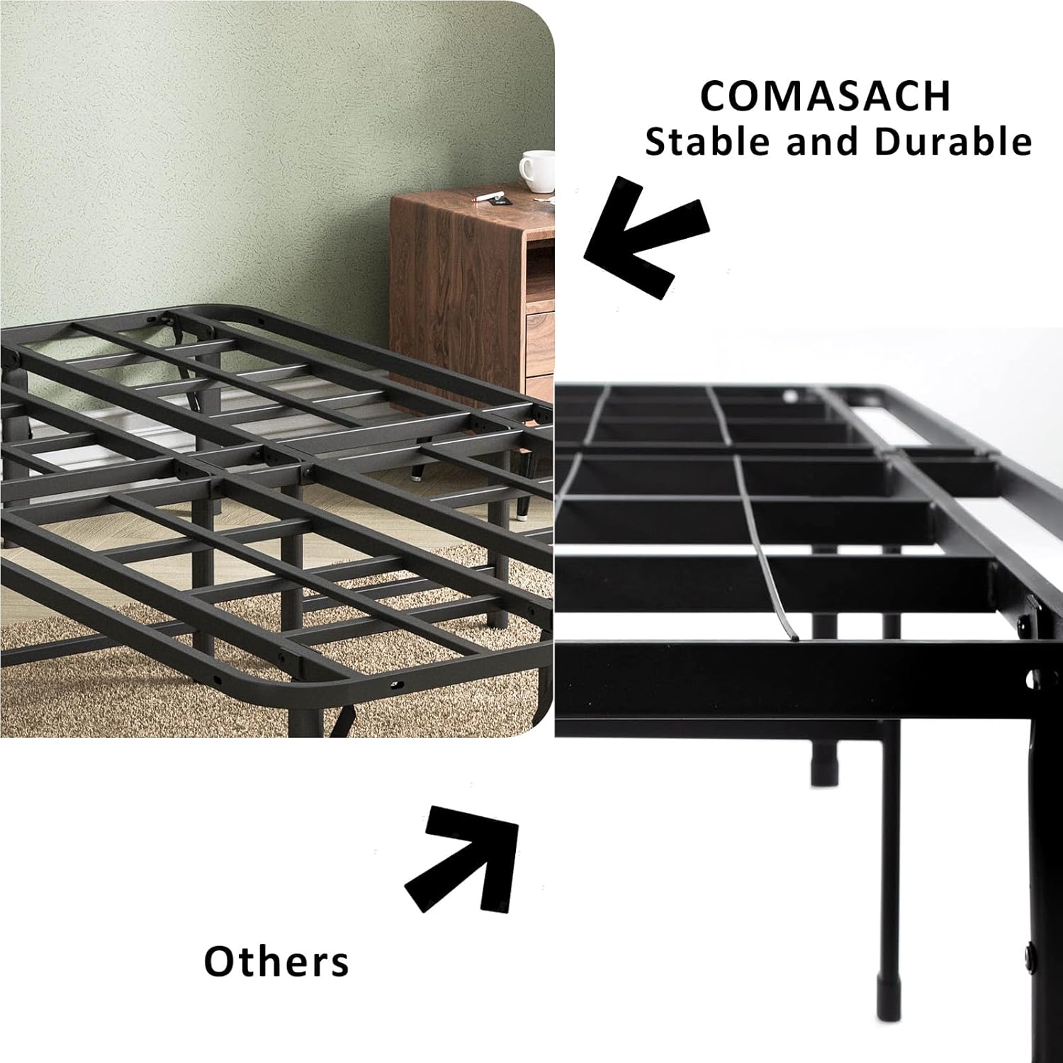 COMASACH Twin Foldable Bed Frame 14 Inch Metal Platform Bed Frame, Heavy Duty Steel Slat Support, No Box Spring Needed, Simple Tool Free Assembly, Noise Free