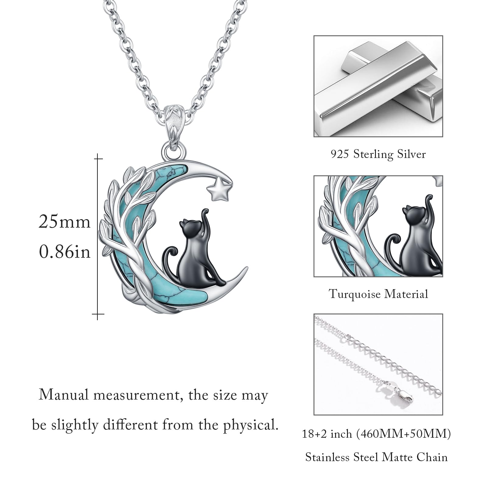 Katzen Halsketten für Damen 925 Sterling Silber Schwarzem Katzen Mondanhänger Katze Anhänger kette für Tierliebhaber Kätzchen Schmuck Geburtstags Geschenke für Mädchen