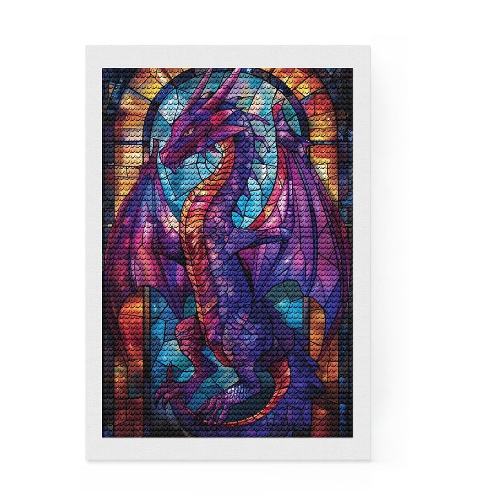 Junmoney Stained Glass Dragon Diamond Painting Kit 8"x12", Gift Idea, Stress Relief Craft, DIY Craft, Farmhouse Decor, Vintage Style Decor