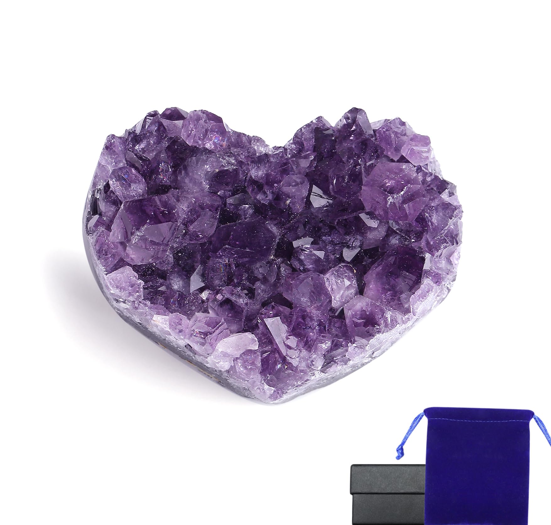 YATOJUZI Amethyst Heart Cluster 1.5"-2" Natural Amethyst Crystal Rocks Geodes Crystals and Healing Stones Gemstones Heart Mineral Stone Valentine's Day Reiki Gifts for Women 1PCS