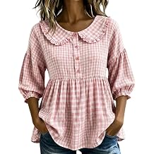 Peter Pan Collar Shirt for Women Peplum Gingham Empire Waist Tops