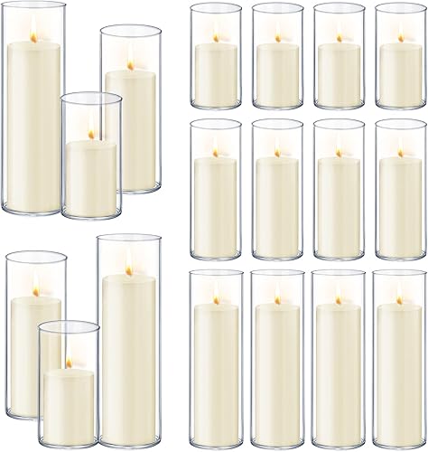 Miniatura 8 de 36 velas de pilar blanco con portavelas de cristal, portavelas transparentes para huracanes, jarrones cilíndricos de vidrio para centros de mesa