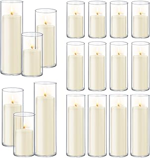 36 PCS Ivory White Pillar Candles with Glass Candle Holders Clear Hurricane Candle Holders