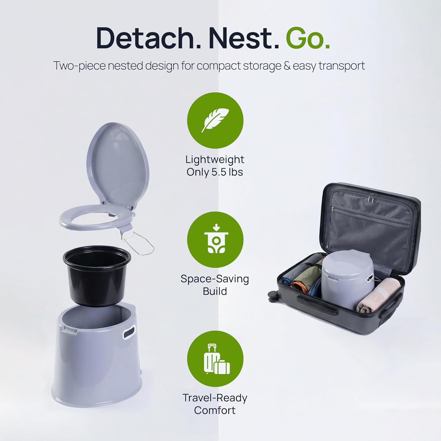 PLAYBERG Portable Travel Toilet with Removable Bucket and Toilet Paper Holder, Lightweight Indoor & Outdoor Porta Potty for Camping, Hiking, RV, Boating and Emergency Use