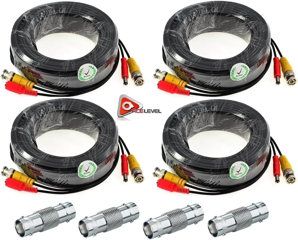 ACELEVEL 4 PACK PREMIUM 100Ft.THICK BNC EXTENSION CABLES FOR NIGHTOWL SYSTEMS BLACK