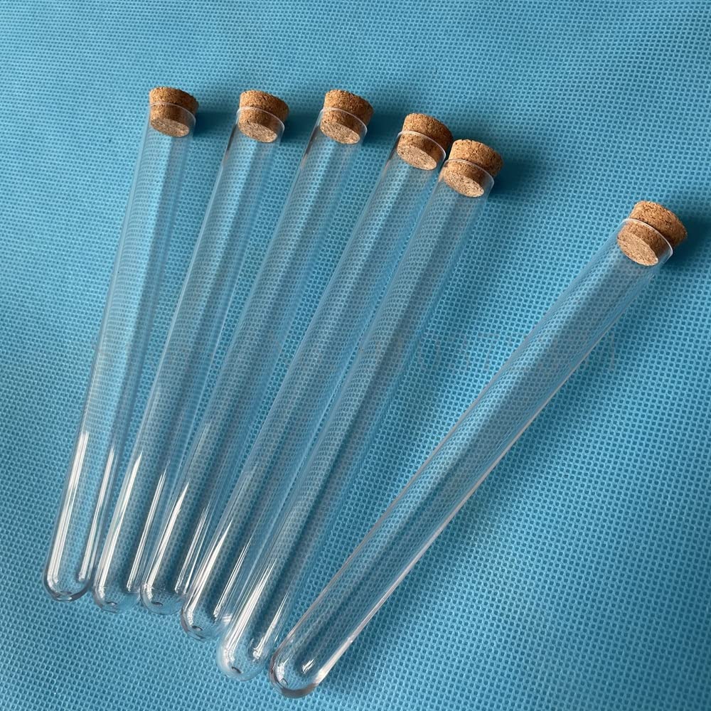 Tubos de Dnsayo 20ml Plástico 100pcs 15x150mm Suplementos de laboratorio escolar, plástico transparente Tubos de ensayo Viales con tapones de corchos, tubos de té con aroma vacíos, regalo de ducha nup