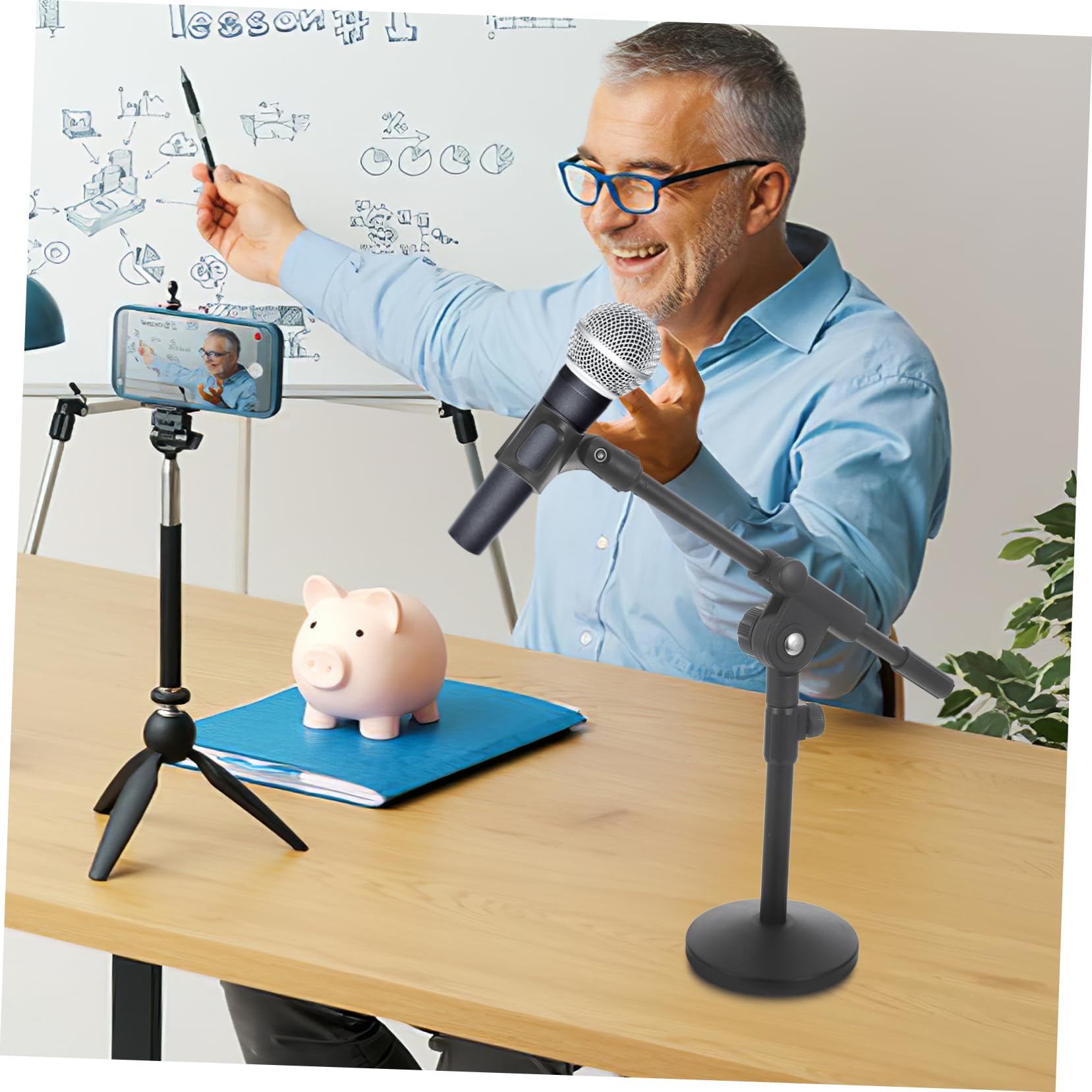 TOYANDONA Soporte Altura Regulable de Escritorio con Brazo de Micrófono Ajustable y Base Redonda de Hierro y Estabilidad Mejorada para Podcast y Transmisión