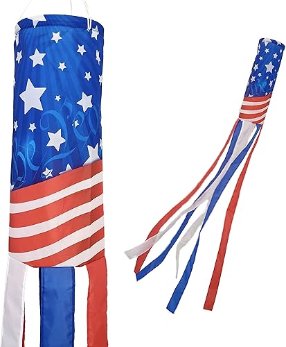 Miniatura 8 de USA Liberty Flowers Windsock  Decoración patriótica duradera para colgar al aire libre  patio, jardín, patio  48 pulgadas