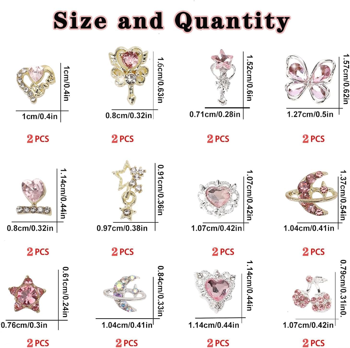24PCS Nail Charms Y2k Alloy Nail Art Rhinestone Charms 3D Heart Star Sailor Moon Nail Charms with Rhinestones Cherry Nail Gems Shiny Jewelry Nail Decorations Supplies A - Image 2