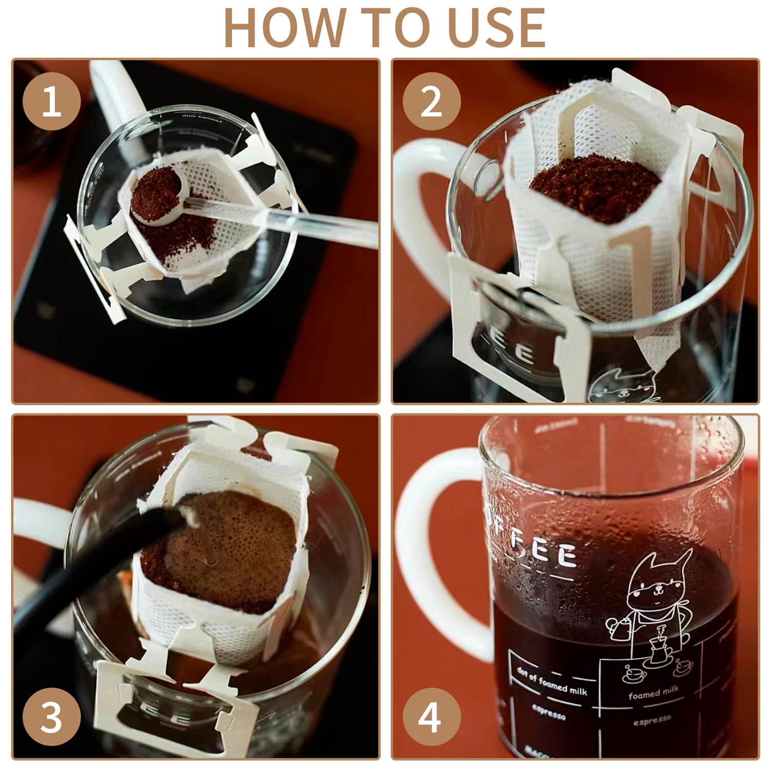 Drip Coffee Worki do kawy, 200 sztuk, z wiszącymi uszami, papierowe filtry do kawy, na kemping, podróż, do domu, biura