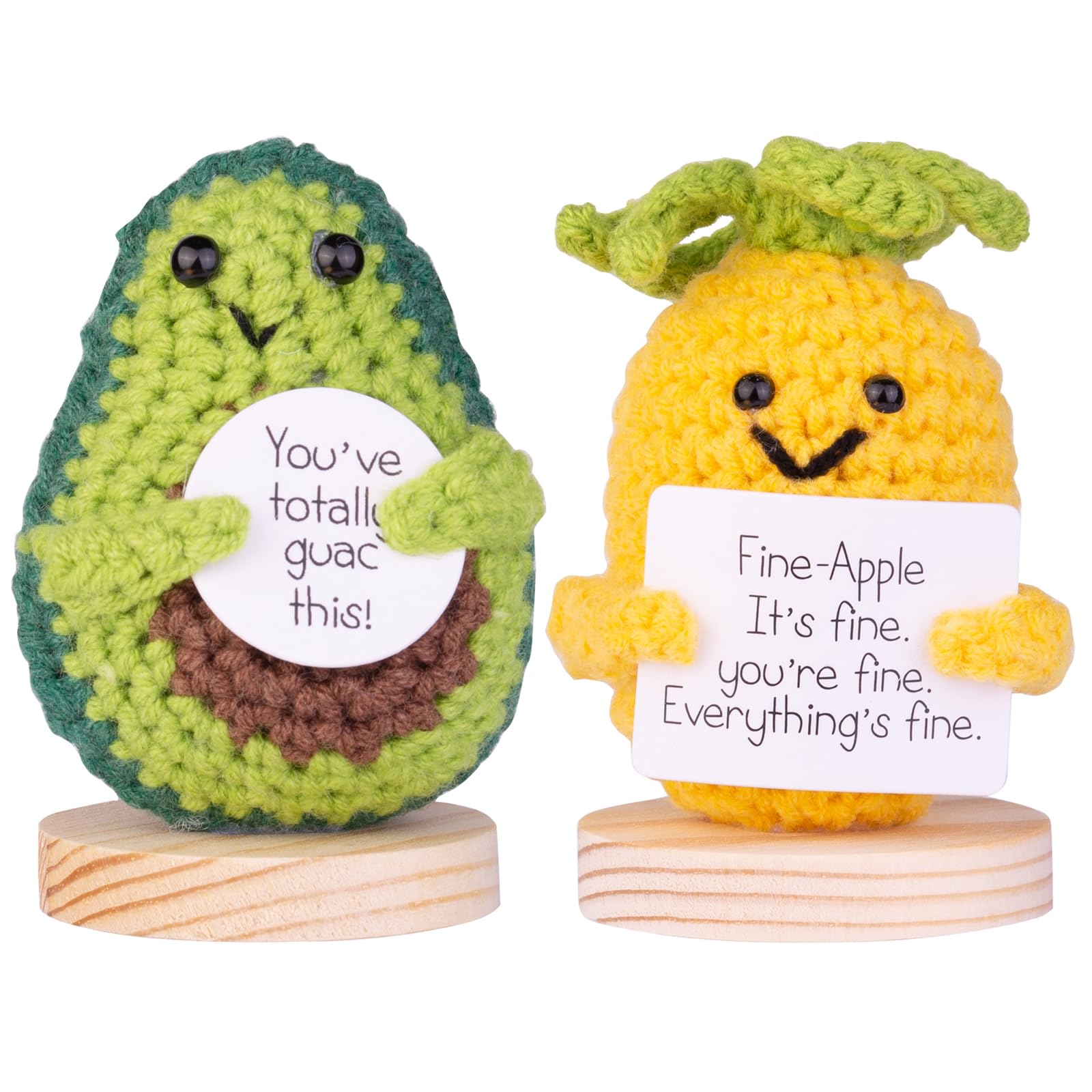 Handgefertigte Avocado-Ananas-Geschenke – Lustige Häkelpuppen Mit Holzsockel, Auto-Deko & Motivationskarten