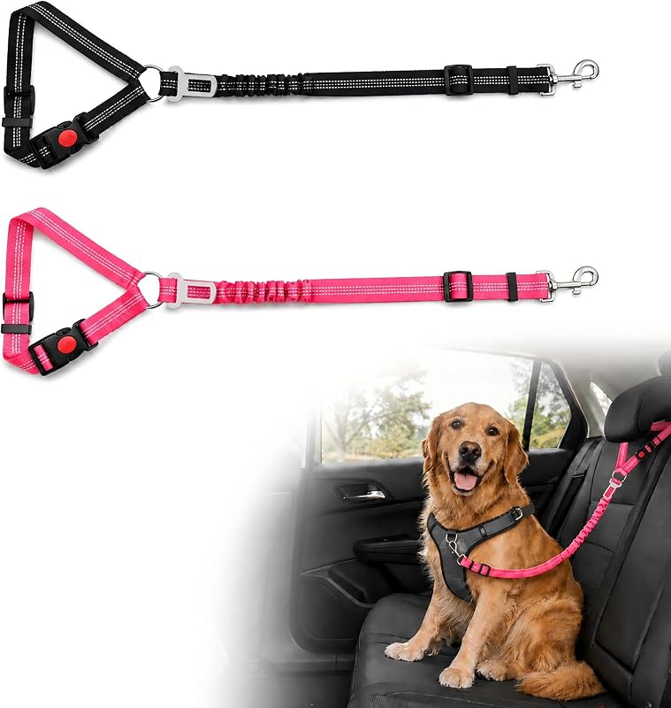 Cinto de segurança para cães GTOGNLU ajustável com bungee e giro 360° – Pacote com 2