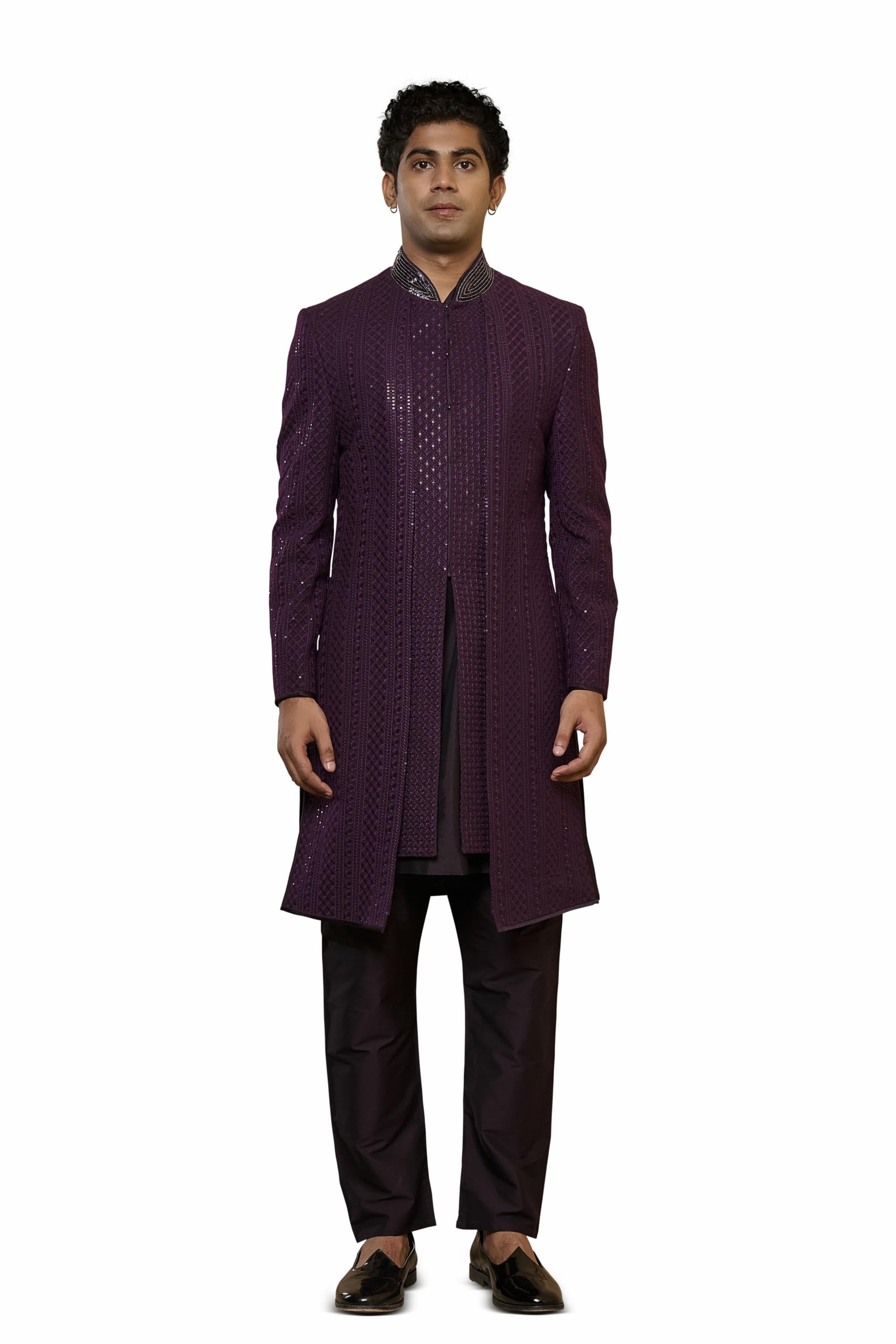 tasva Plum Textured Sherwani Set-picture-10