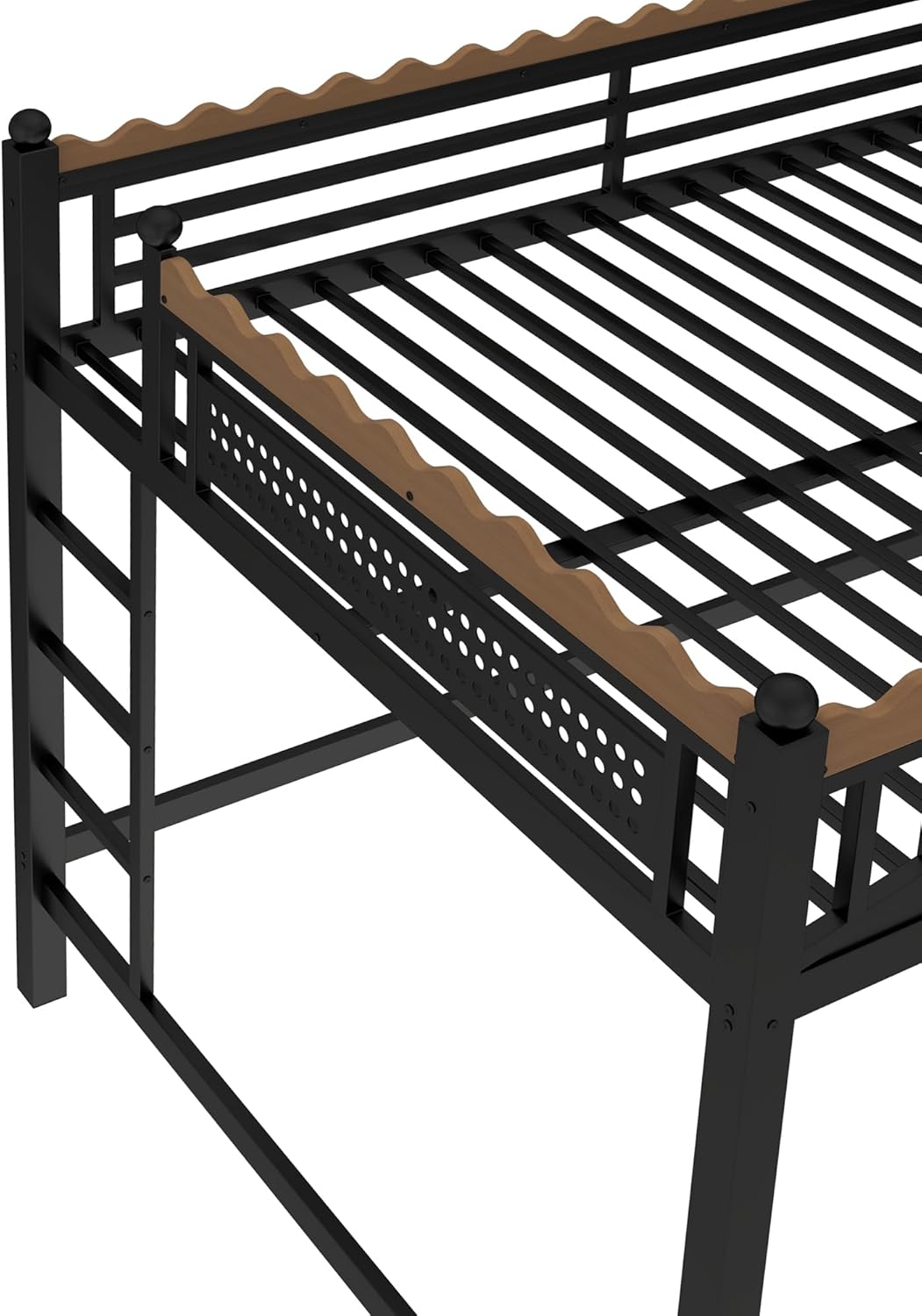 RuiSiSi Metal Queen Size Loft Bed with Bookshelf and Shelves,Heavy Duty Loft Bed Frame Queen Size with Storage, Black