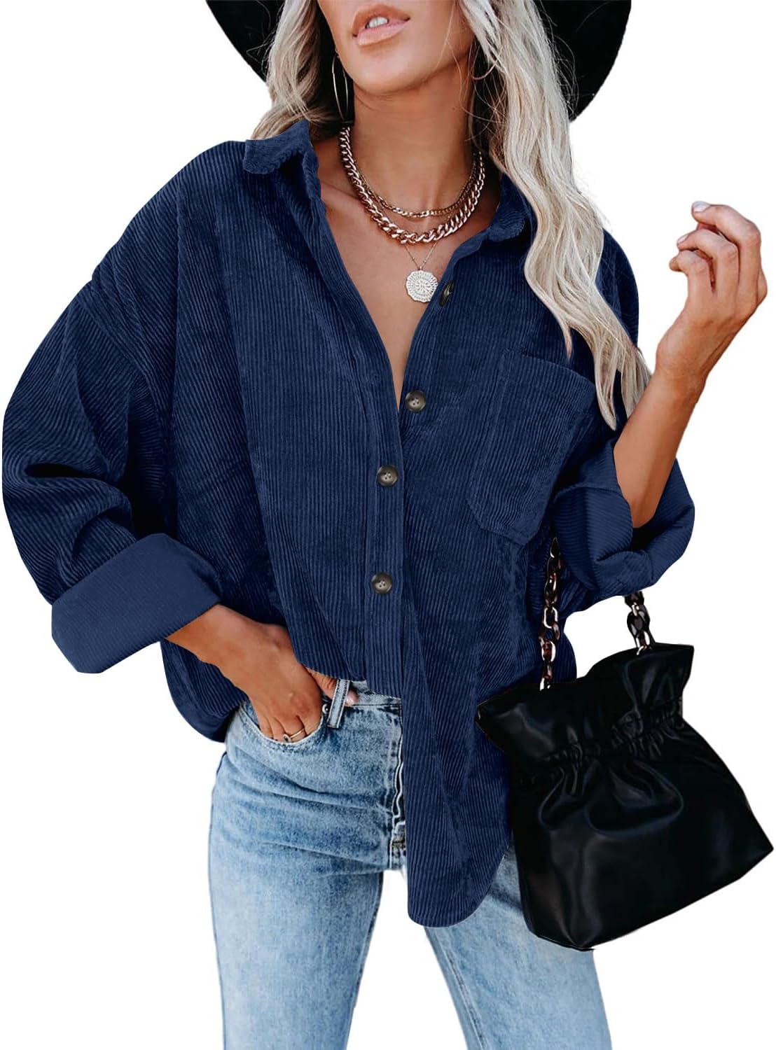 ZOLUCKY Womens Shackets Jacket Plus Size Long Sleeve Button Down Shirts Blouses Tops - Image 3