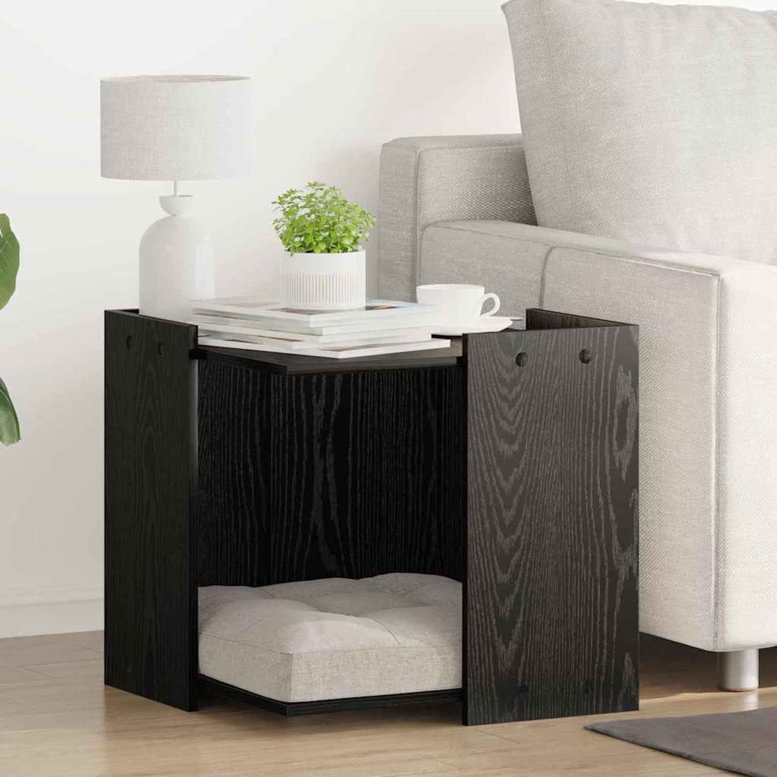 Rantry Katzenstreu Box Umz?unung Schwarz Eichen-Optik 53 x 53 x 51 cm Haustierzaun Model884069
