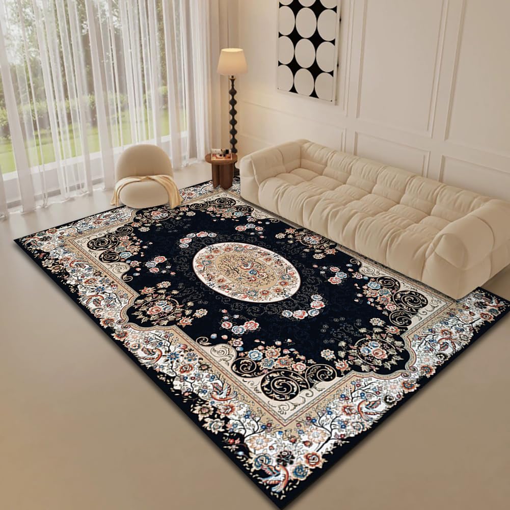 Moquette à poils ras noire ornementale et tapis cuisine poil court résistant