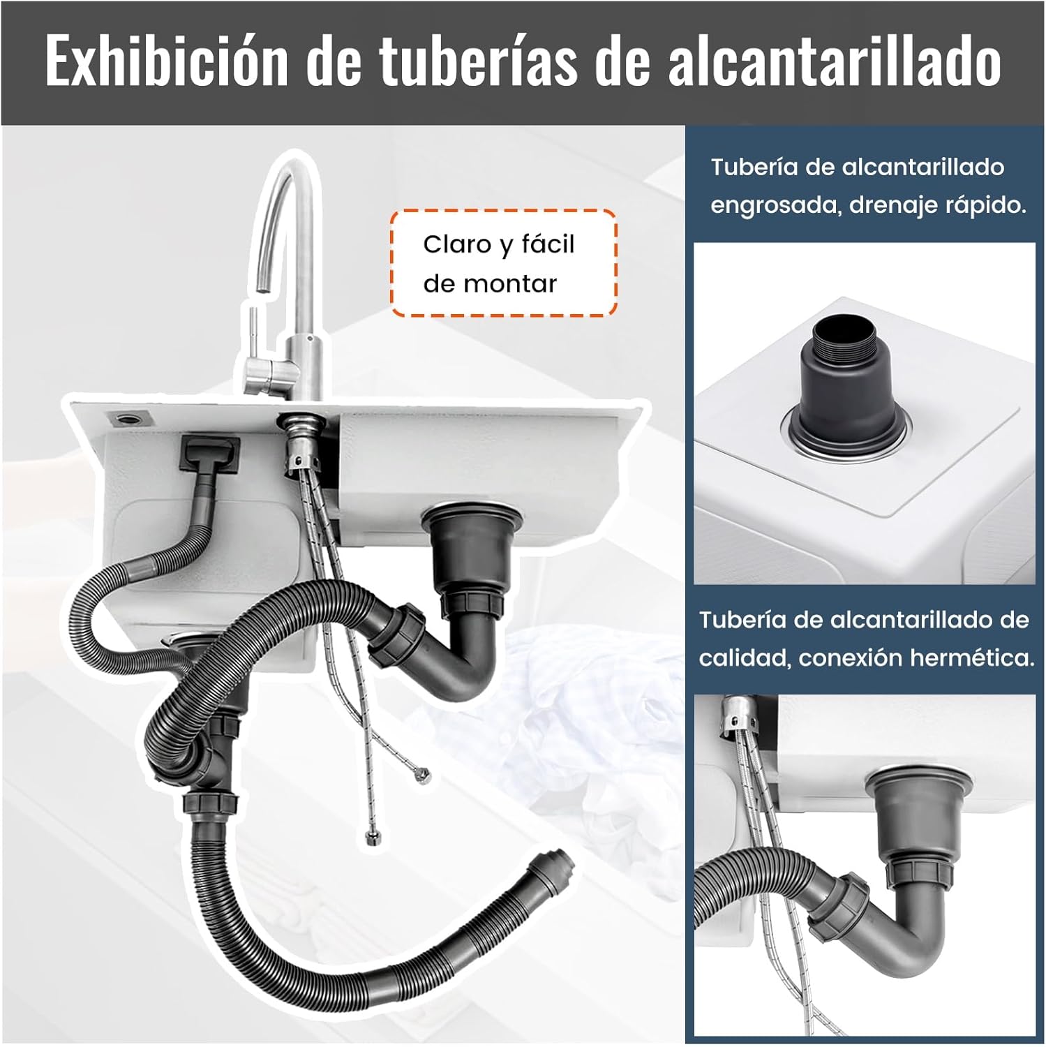 Large Washbasin with Washboard for Garages and Basements, 304 Stainless Steel Sink, Robust Sink Double Bowl, Drain Sets-Silver-b-70cm-Right