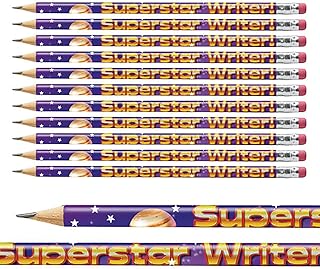 12 Superstar Writer Galaxy Space Childrens Pupils School Teachers Reward Pencils Primary Teaching Services