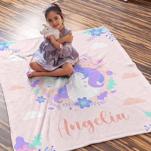 Miniatura 88 de Artsadd Personalized Baby Blanket for Boys Girls with Name, Custom Baby Name Blanket with Unicorn Pattern Customized Name Receiving Swaddle Throw