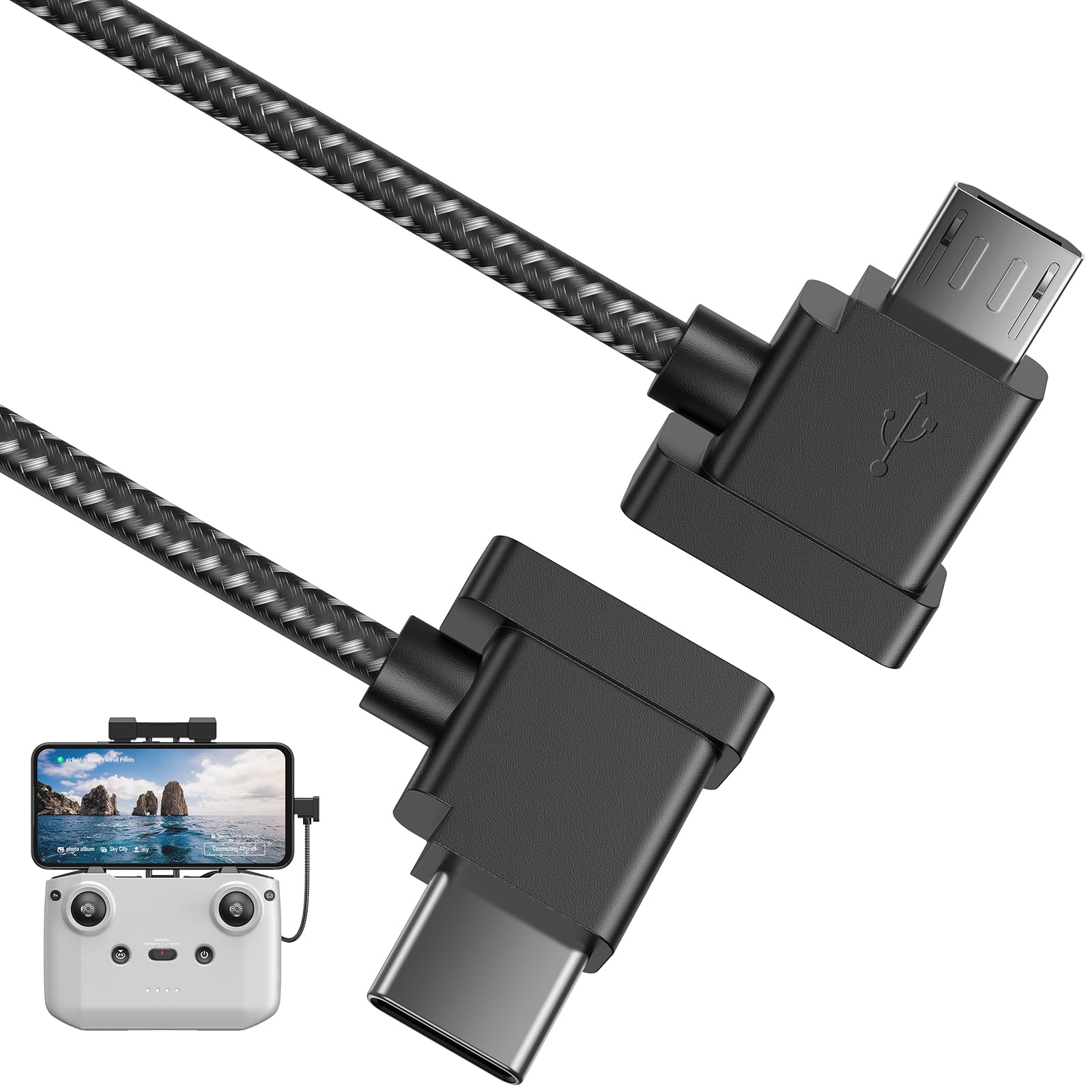 Micro USB to USB C Remote Controller Cable for DJI Mavic Mini SE 2 Pro Zoom Air Pro Spark Drone to Phone for iPhone 16 Pro Plus Galaxy S25 iPad 10th