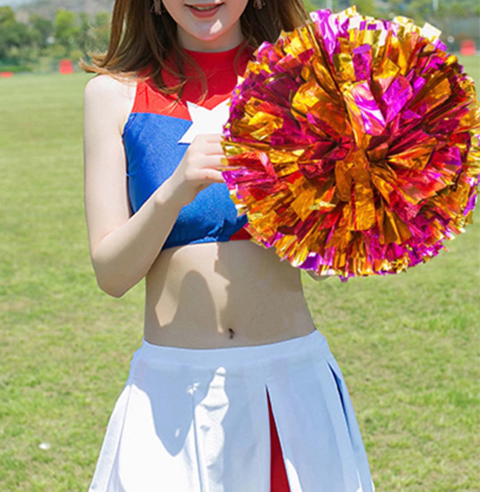 ZEALMAX Set of 2 Cheerleading Pom Poms with Ring Handle for Team Spirit Sports Dance Cheering Children Adults, Purple+Gold