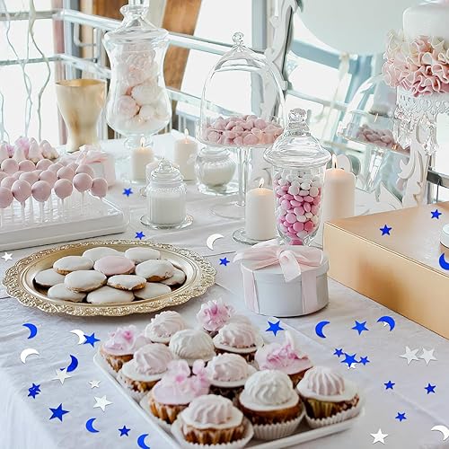 Miniatura 4 de WenmthG 3.52 oz  100 g de confeti de mesa azul plateado con estrella y luna, mesa con brillantina, luna y estrella de lentejuelas, confeti con