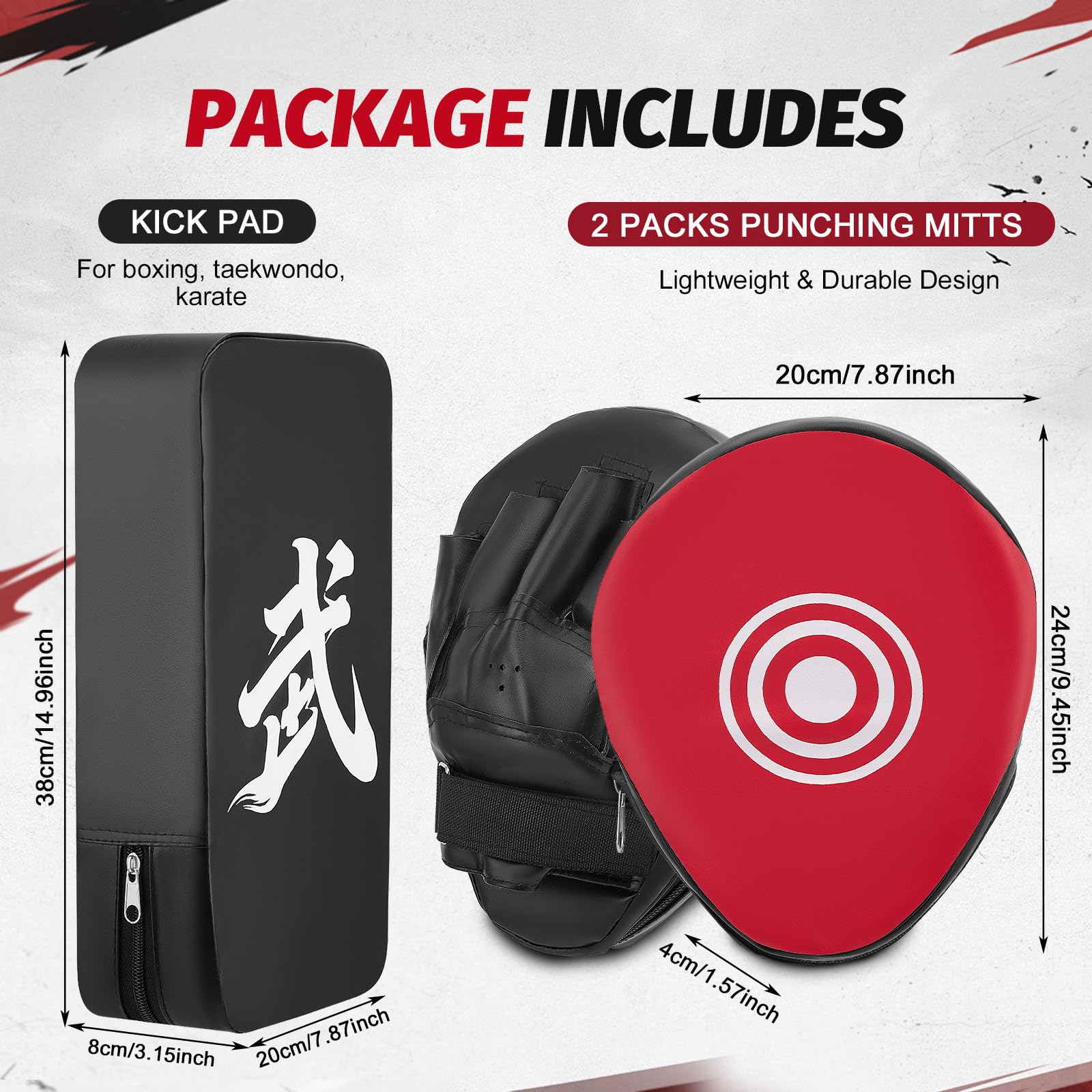 3 in 1 Handpratzen Set für Boxen & Kickboxen, 2x Box Pratzen aus PU Leder + 1x Kick Pad, Schlagpolster für Erwachsene, Jugendliche & Kinder, Sicheres Kampfsport Zubehör für Taekwondo, Muay Thai