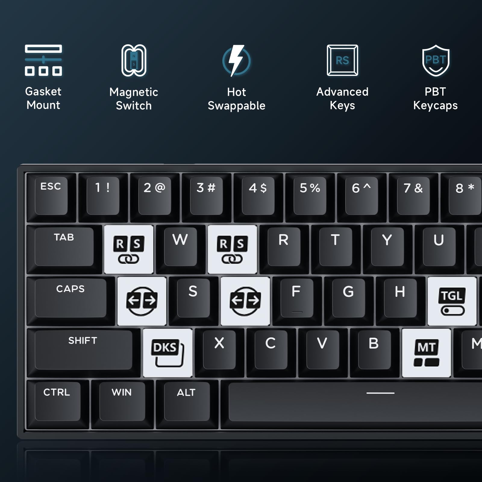 MCHOSE Ace60 Pro HE Clavier Gamer Magnétique, Clavier Filaire 60%, Effet Hall, 8kHz Rapid Trigger, Précision RT 0,01 mm, Actionnement Réglable, Snap Tap, RGB, Touches PBT, Hot Swap, SOCD, PC/Mac, Noir