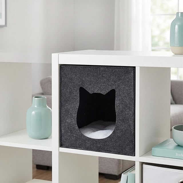 Foto 2 de 8 de Relaxdays Cueva para Gatos, Fieltro, 33 x 33 x 37 cm, Gris Oscuro