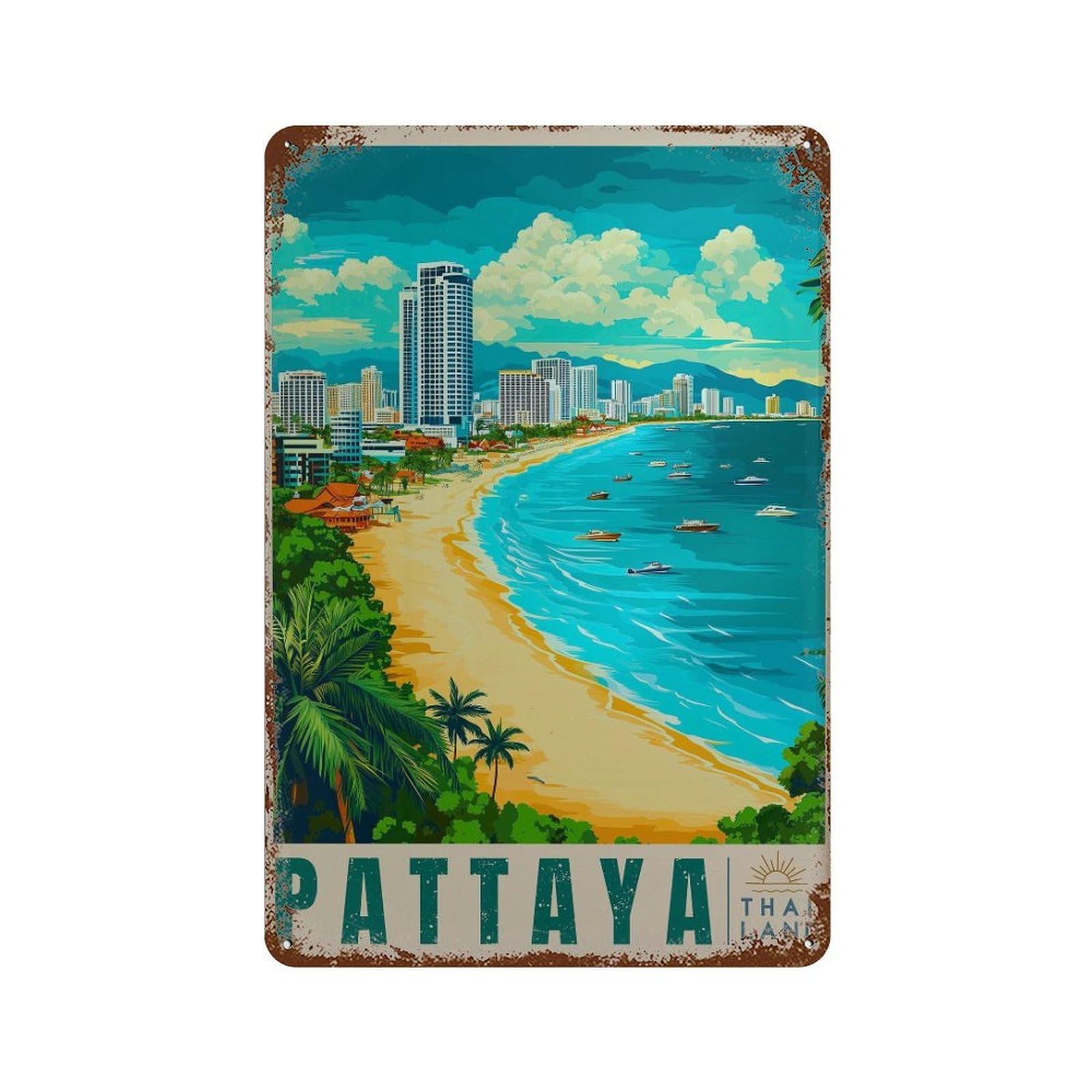 xiaoxiaoshen Pattaya Thailand Travel Tropical Beach Wall Decor Art Metal Tin Poster Modern Home Decor Art Home Bar Shop Decorations Vintage Sign 30x20cm