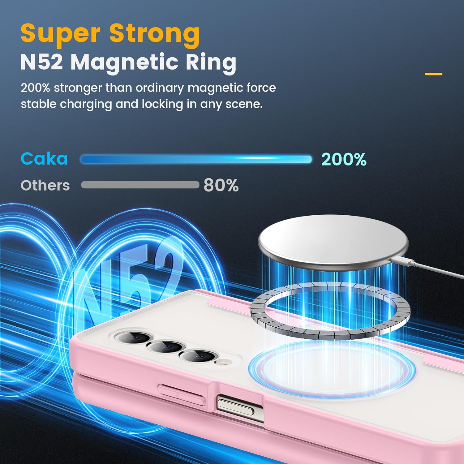 Caka for Samsung Galaxy Z Fold 4 Case [Compatible with Magsafe] [Hinge Protection] [Built-in HD Screen Protector] Translucent Hard Shockproof Magnet Phone Cover for Fold4 - Pink
