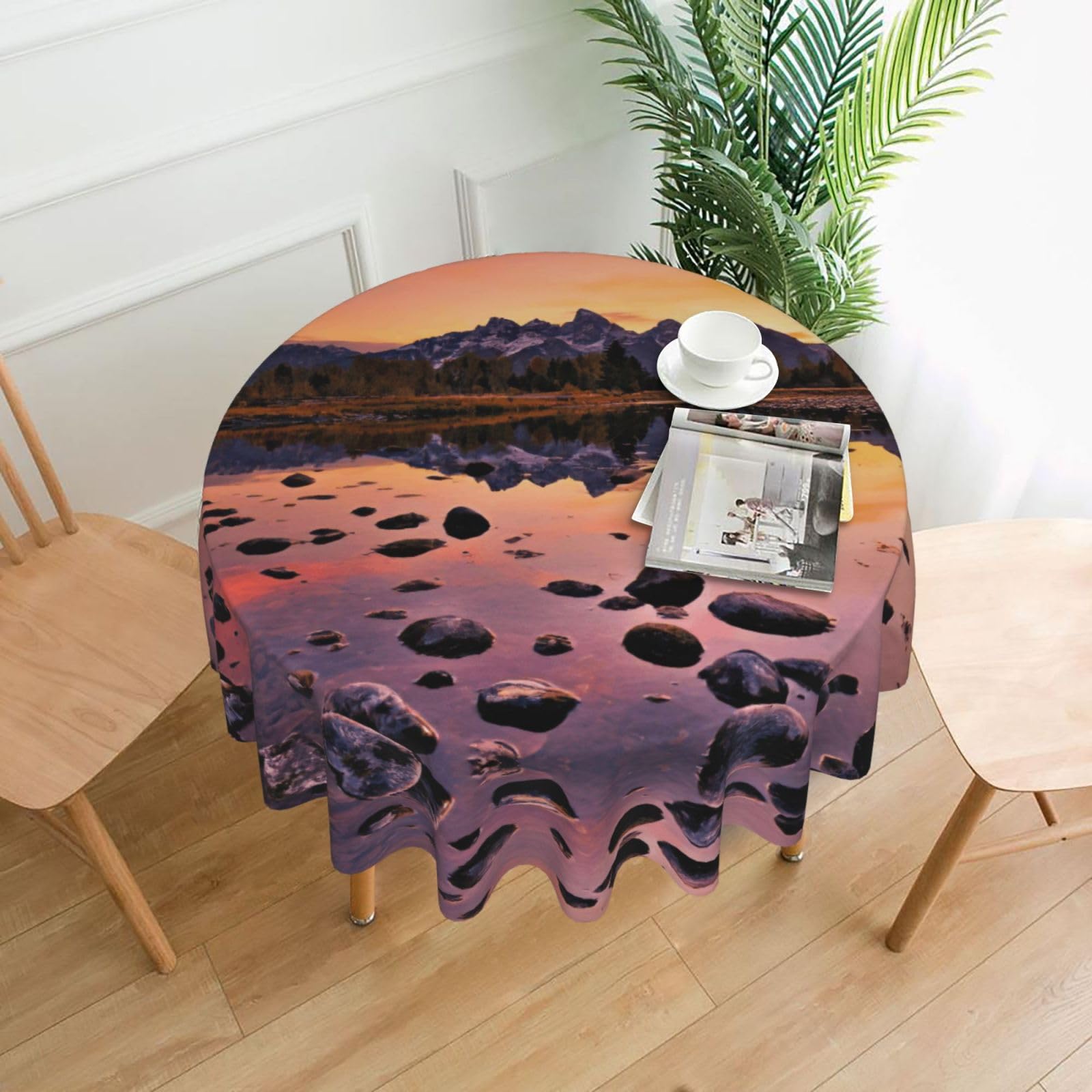 Zcmkjlg Mountain view at sunrise Print Quick Ship Round Tablecloth 60in Polyester Washable Cover for Dining Room