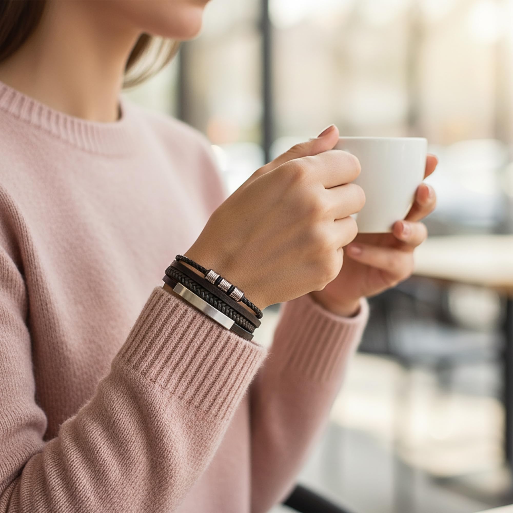 UNIQAL - Bracelet en cuir personnalisé avec gravure « SHAPE » pour homme et femme - Fermeture magnétique - Fabriqué à la main en Allemagne