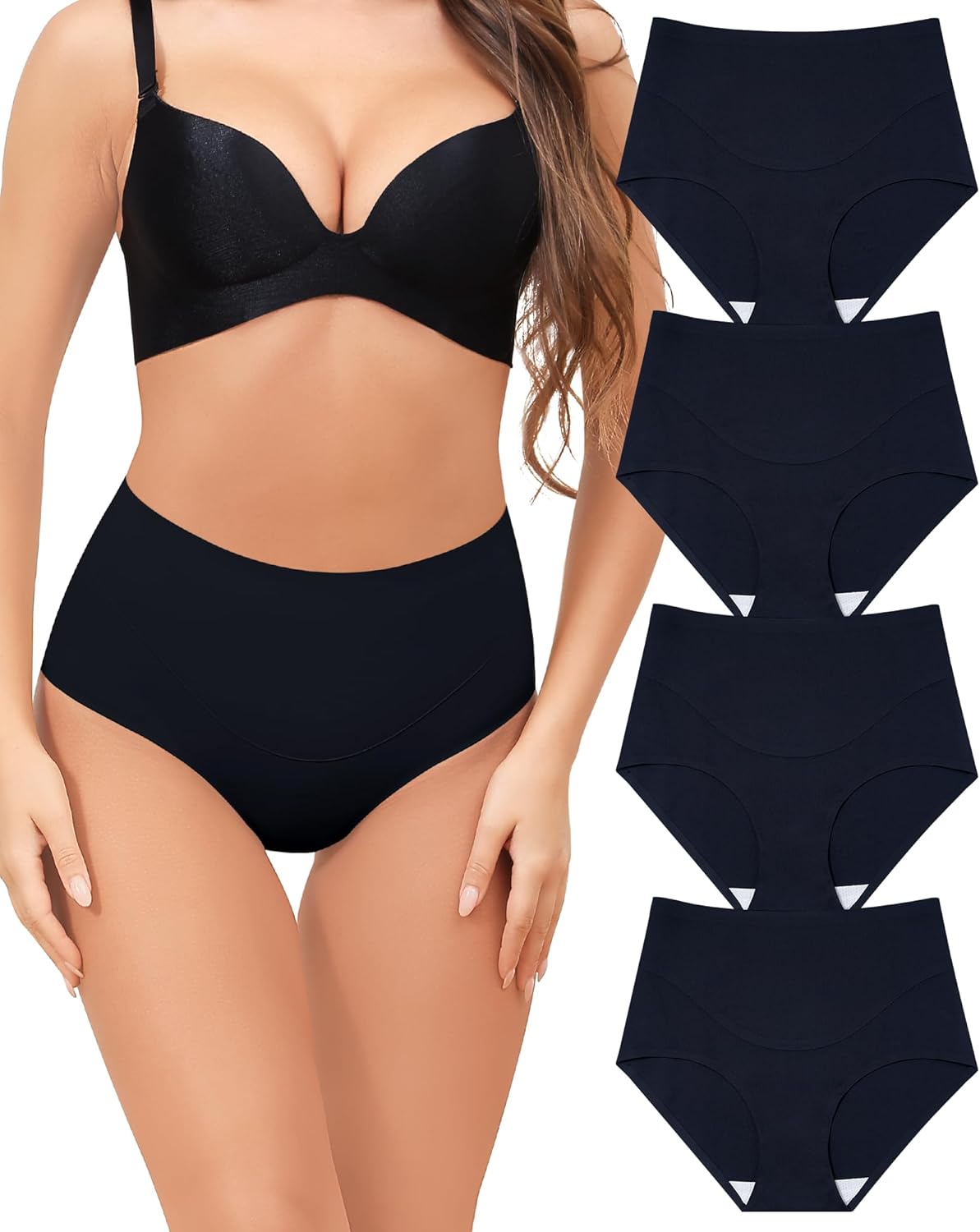 LEVAO Women Tummy Control Panties High Waist Seamless Underwear Full Coverage Brief No Show Postpartum Panties 4 Pack S-XXL