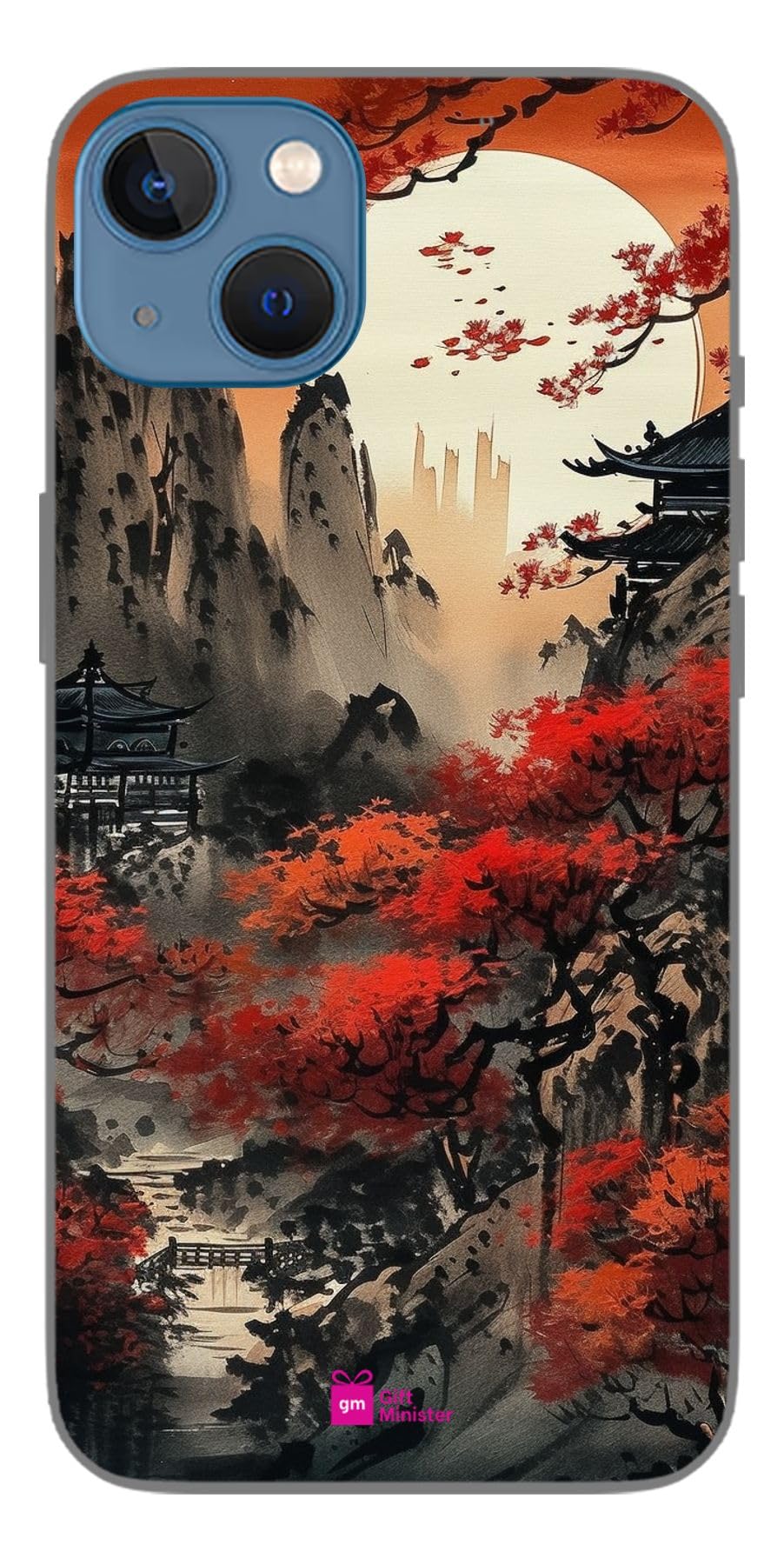 Silicone Designer Cover for Apple iPhone 13 Blackback - Moonset Ravens Cry Frosty Sky Maple Leaves Fishing Fire Sorrowful Sleep Gusu City Cold Mountain Temple Midnight Bell 1Pcs 1696W
