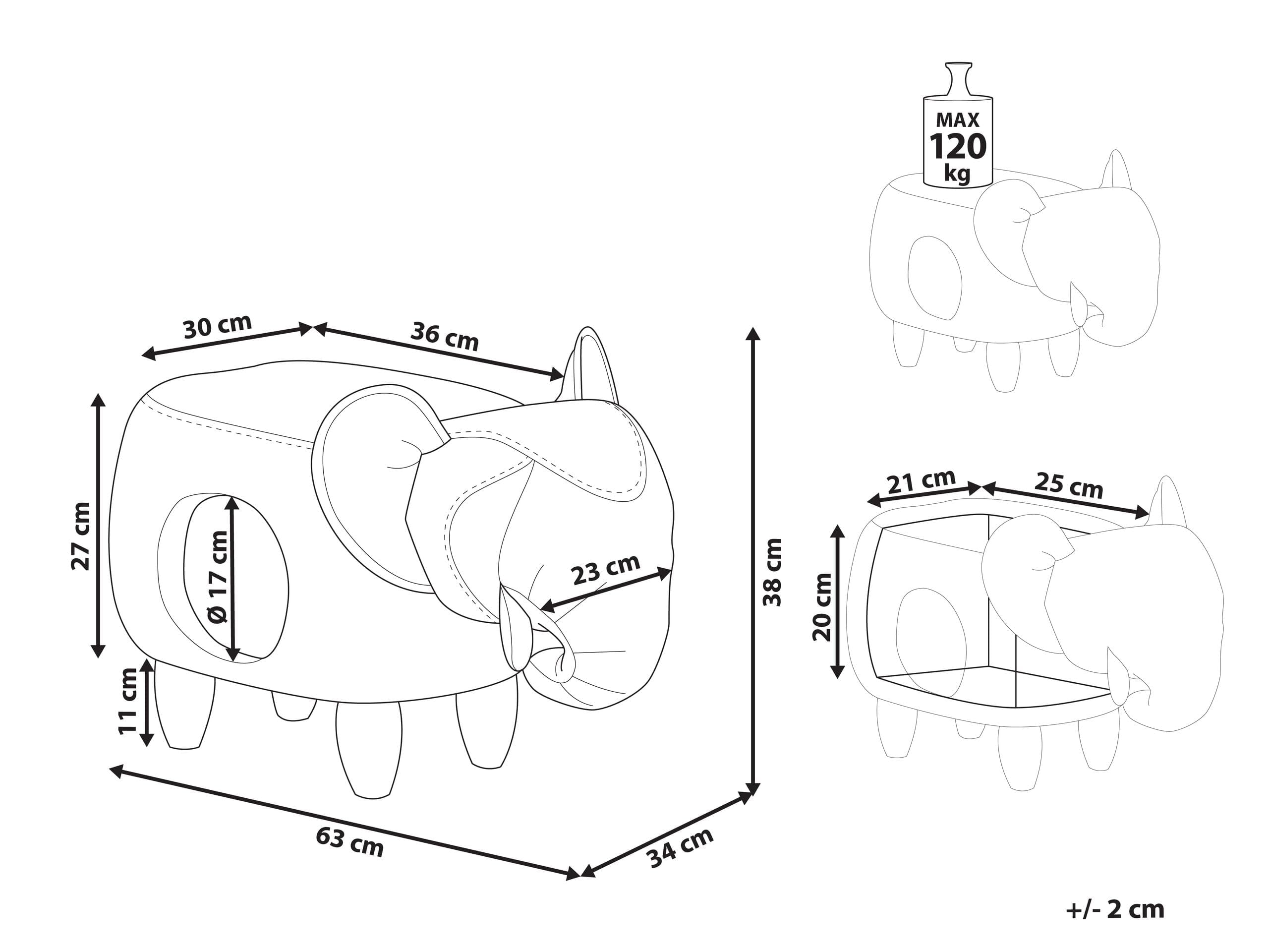 Beliani Praktischer Hocker für Kinder und Tiere in Elefanten-Form hellgrau Lederoptik mit Höhle Jumbo