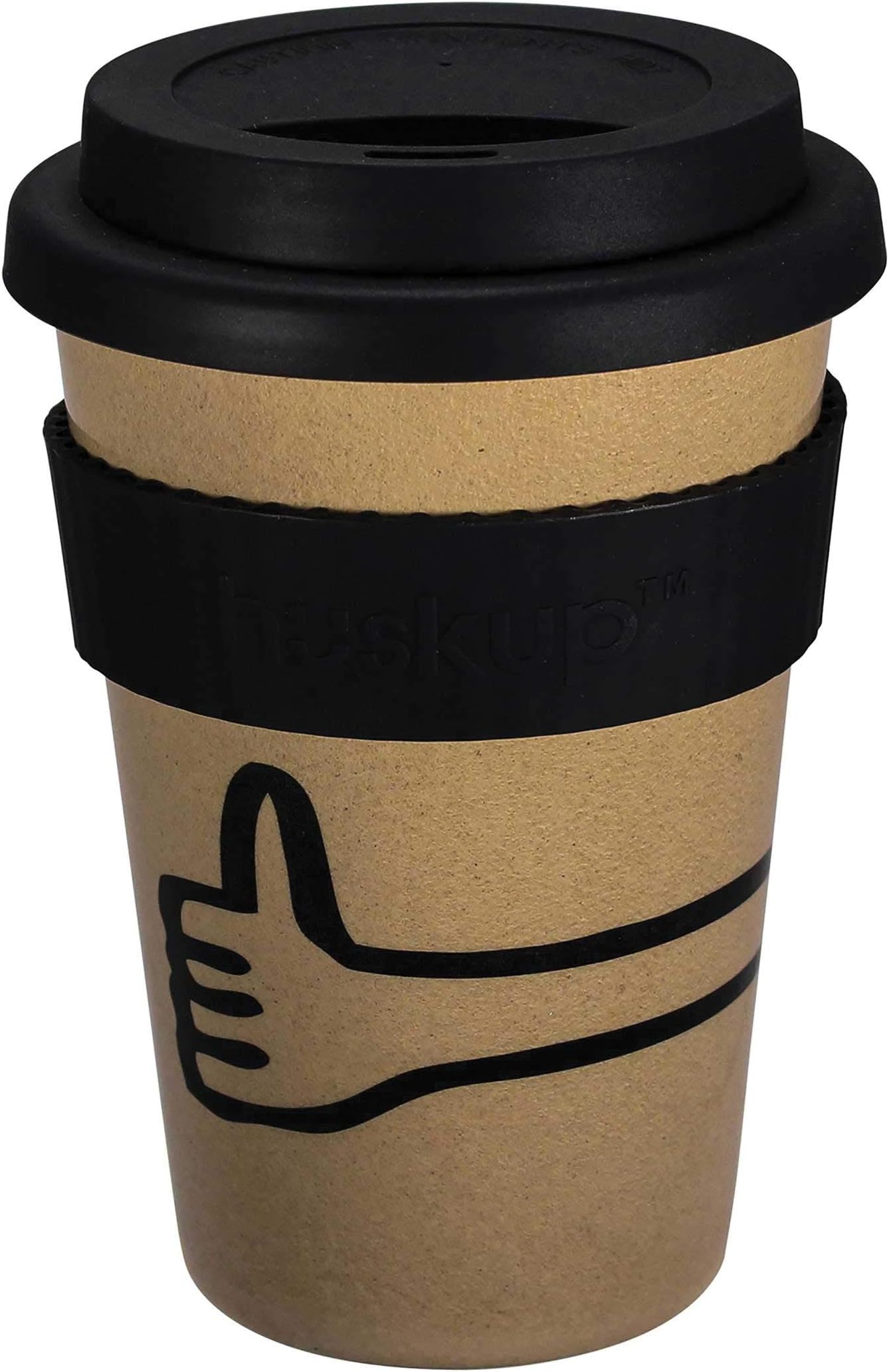 Huskup® Reusable Rice Husk Coffee Cup | Plastic-Free | Melamine-Free | Rice Husk | Eco-Friendly Travel Mug | BPA-Free | British Design | (400ml, Mono Series) (Thumbs Up)