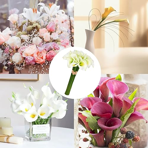 Miniatura 3 de Flores artificialesfalsasfalsas, racimos de lirio de cala, color blanco, paquete de 4, 20 cabezas en total, para boda, hogar, fiesta, restaurante