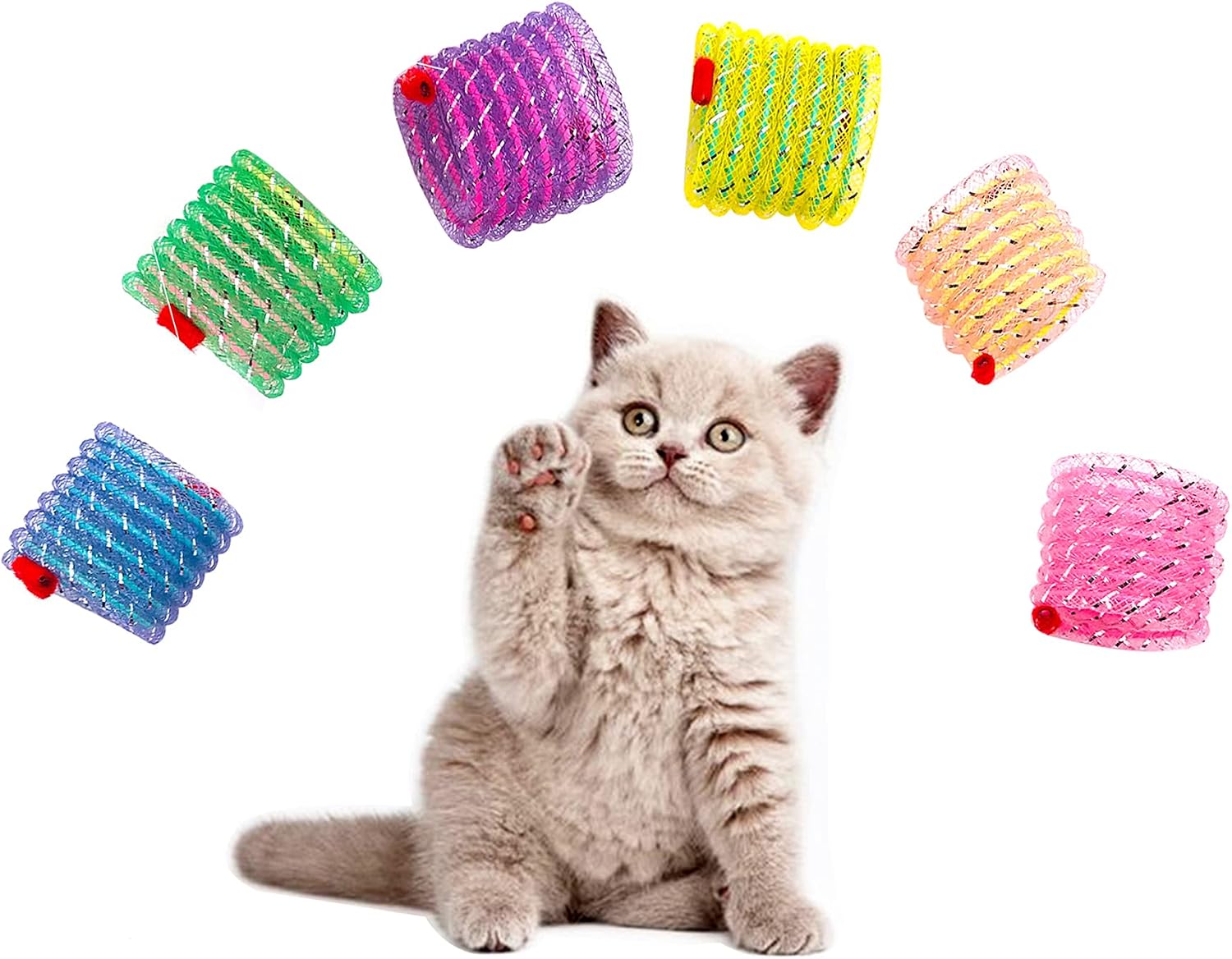 JpGdn 6PCS Cat Springs Toys Colorful Plastic Coil Spring Action Cat Toy Stretchable Pet Play Toy for Cat Kitten