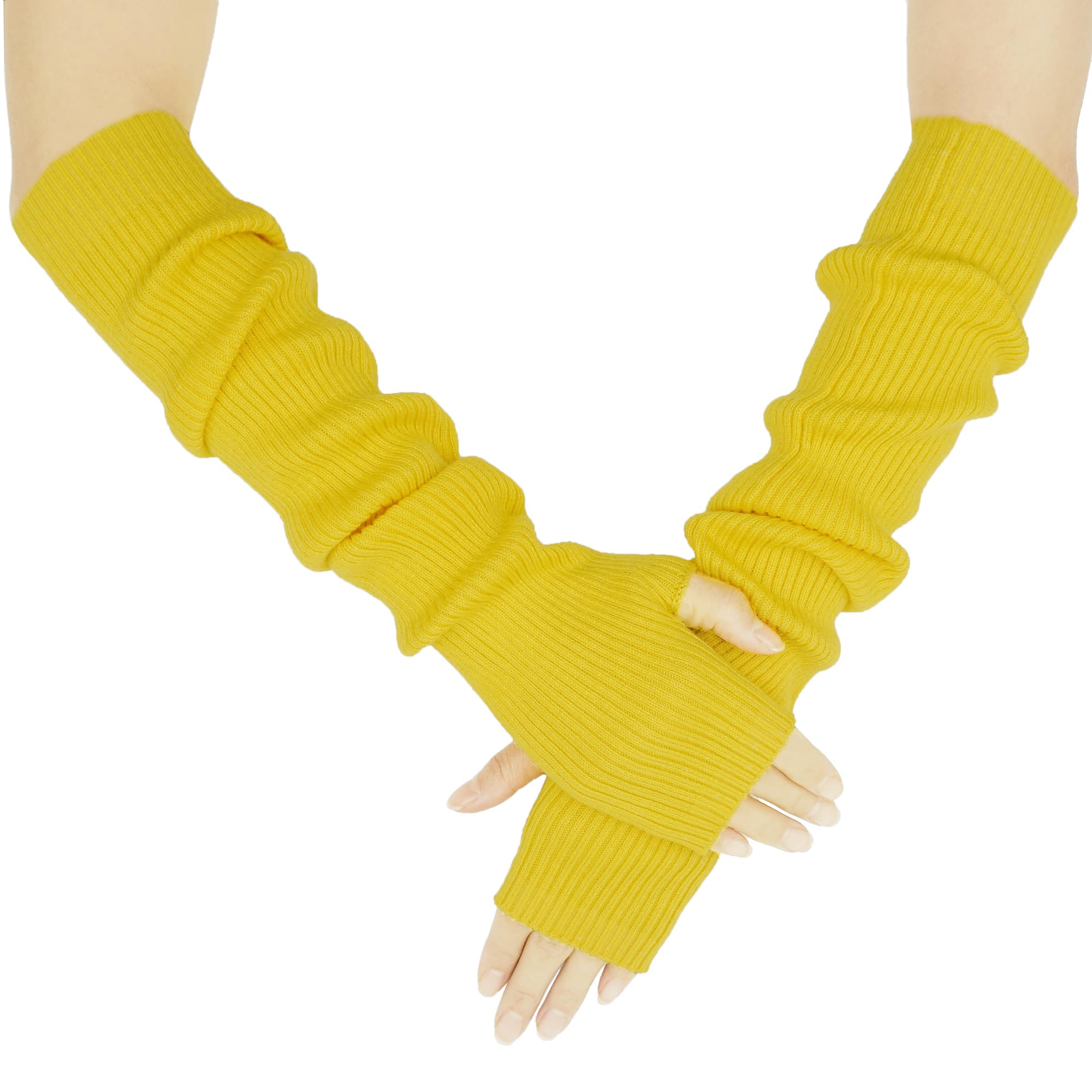 Photo 1 of Farlenoyar Warm Cashmere Long Arm Gloves for Women Cozy Winter Fingerless Soft Arm Warmers, Ideal for Sleeveless Tops, Great Holiday Gift (Yellow)