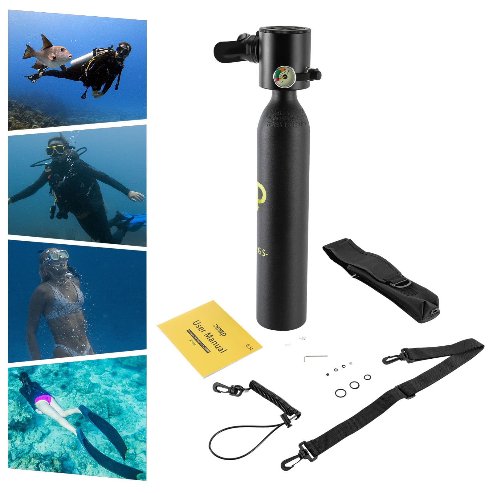 Mini bombola per immersione bombola di ossigeno 0,5 L bombola per immersione mini per immersioni con bombola di ossigeno per immersione da 5 a 10 minuti set per sub attrezzatura subacquea portatile