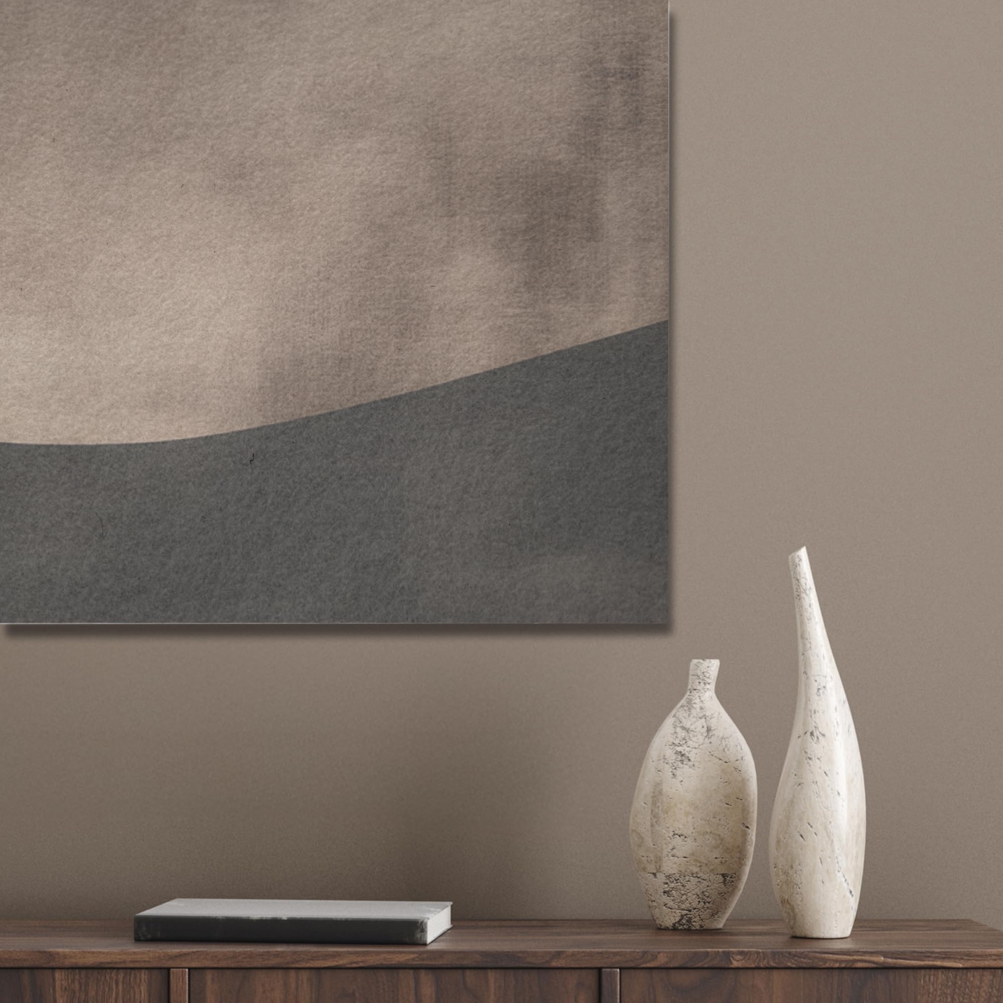 MuchoWow© Decorazione Moderna In Feltro Soggiorno 90x90 cm Pannello Parete Salotto Grande Cornice Camera Letto Astratto - Paesaggio - Onde - Crema