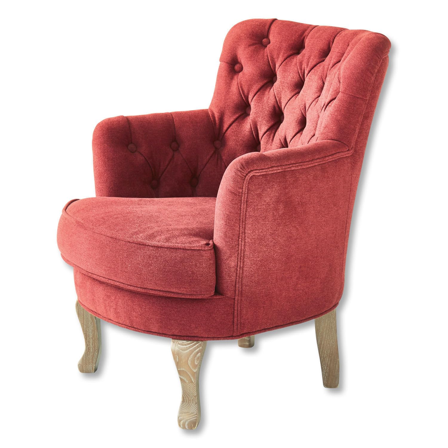 Loberon Calgary Poltrona - Raffinata impuntura Chesterfield e bordini - Graziose Gambe in Legno di Frassino con Finitura Anticata, Rosso