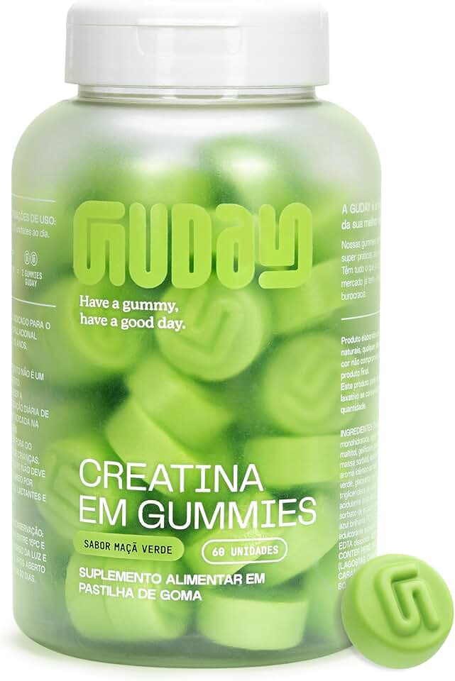 Guday Creatina Monoidratada em Gummies 60 Gomas Sabor Maçã Verde – Suplementação Prática e Refrescante para Sua Rotina de Treinos