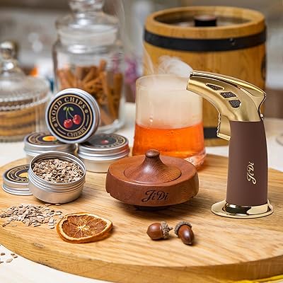 Acacia Wood Cocktail Smoker Kit met 4 natuurlijke houtsnippers, lepel en borstel voor gerookte dranken thuis