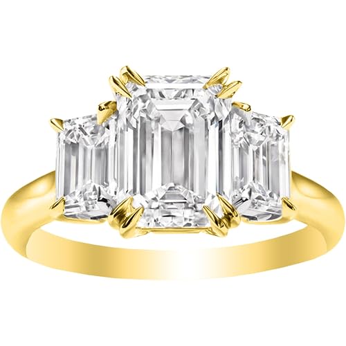 1 to 10 Carat 14K Three Stone Emerald LAB GROWN Diamond Engagement Ring